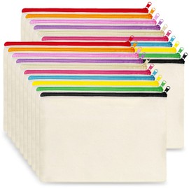 20PCS KOOLMOX Beige Canvs Pouches with Multi-Colored Zippers of 10 Zipper Colors, Cosmetic Bags for DIY Projects