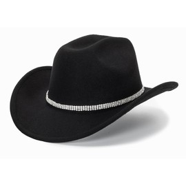 Glitter Silver Black Cowboy Hats for Women - Western Sparkly Rhinestone Cowgirl Hat for Ladies