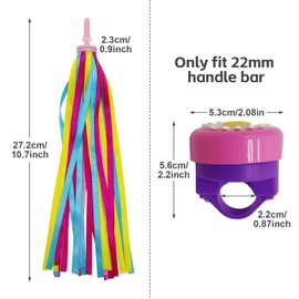 REBECASKYENS 2 Pack Girls Bike Tassels With 1 Pcs Bell Set, Loud Crisp Clear Sound,Flower Bicycle Bell,Rainbow Streamers for Children's Bike,Ribbons Kid's Scooter Tassels