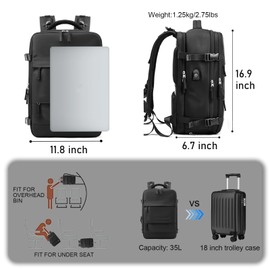 Somago Travel Unisex Backpack Carry On Casual Daypacks Rucksack Backpack Anti Theft for 16 Inch Laptop Business with Shoe Compartment Dry Wet Pocket USB Charger Port(Black)