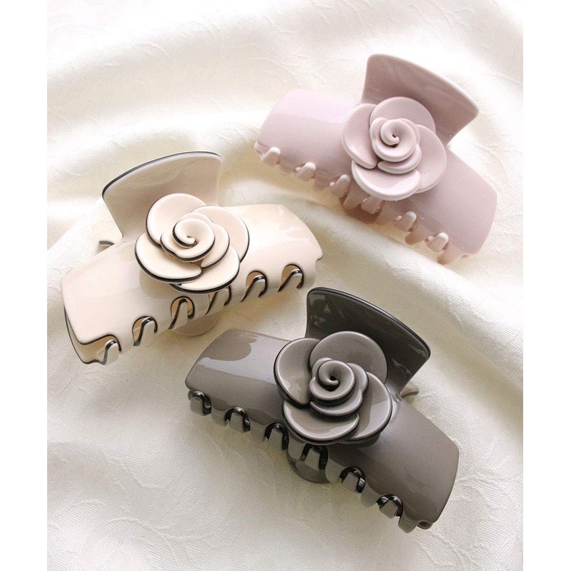 VINGTAINE H7401-BE Camellia Design Hair Claw Flower Flower Hair Accessory