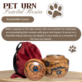 Pet Urn for Dogs and Cats Resin Epoxy Decorative urn Velvet Bag Memorial Unique Fractal Burning Design Keepsake (10 Cubic Inchies Capacity) Size 5x5