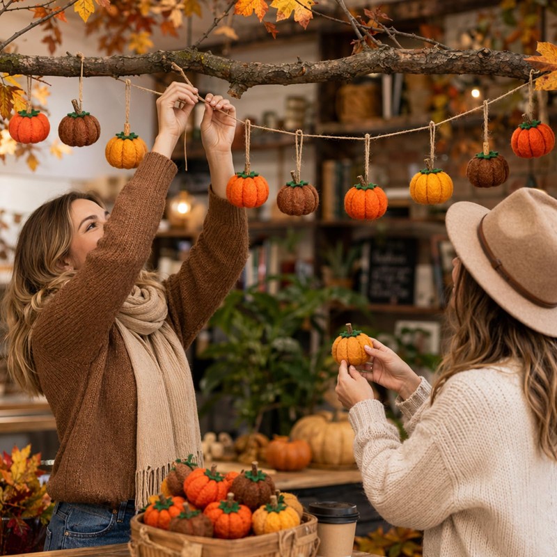 10PCS Pumpkin Garland with String, Hanging Pumpkin Decorations Indoor