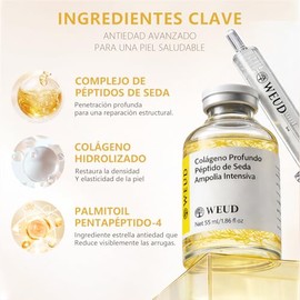 WEUD Serum Facial Coreano con 30+ Péptidos y 4 Colágenos, Ampolla Intensiva con Colágeno Hidrolizado y Péptido de Seda, Reafirma, Hidrata e Ilumina la