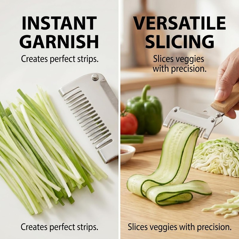 Pelador de Verduras 3‑en‑1 con Mango de Madera – Cuchilla