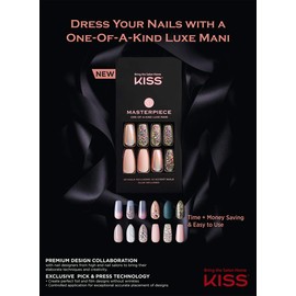 KISS Masterpiece One-Of-A-Kind Luxe Manicure Kitty Gurl Long Coffin False Nails Includes Nail Glue, File and 30 Nails with 12 Accent Nails