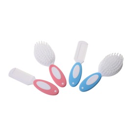 COLLBATH Soft Bristle Bath Brush and Comb Set for Newborns Gentle Hair Care Kit in Pink and Scalp Massage for Grooming