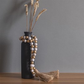 2PCS Wooden Beads String, Farmhouse Wooden Beads Decorative Beads Garland with Tassels for Boho Home Decor Wall Hanging Decoration