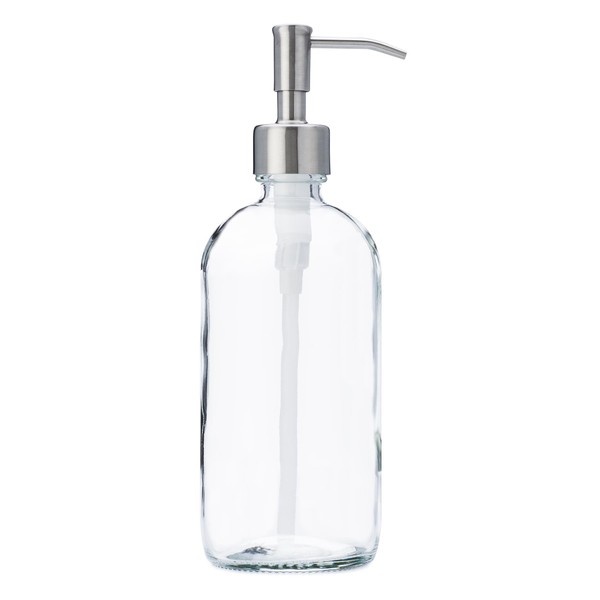 Clear Glass Jar Soap and Lotion Dispenser with Stainless Steel Pump - 16 oz - by Jarmazing Products