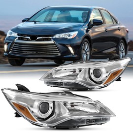 2PCS Headlights Assembly Compatible with 2015 2016 2017 Toyota Camry LE XLE Replacement Headlamps Driver and Passenger Side Chrome Housing Amber Corner