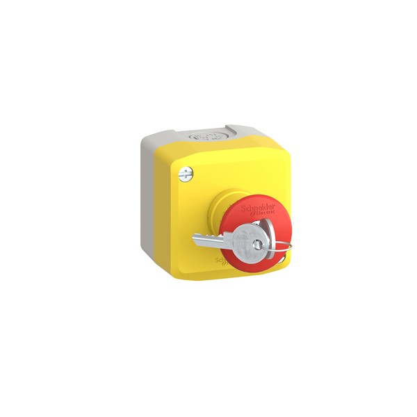 Schneider Electric Control station, plastic, yellow lid, 1 red mushroom