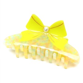 QinGoo Large Yellow Cellulose Acetate Bow Hair Clip Beautiful Hair Clip Women's Hair Accessories Headdress Elegant Hair Accessory Long Hair 1 Piece (11 x 4.7 cm, Yellow)