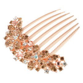 VOCOSTE Women's Rhinestone Inlaid Flower Hair Comb Hairpin Hair Accessories Hairside Comb Clip Rhinestone Alloy Headpiece Champagne