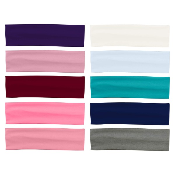 Styla Hair 10 Pack Yoga Headbands - Stretchy Cotton Sports Head Bands - Pastel Colors