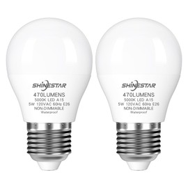 SHINESTAR Refrigerator Light Bulb,120V 40W Equivalent A15 Fridge Waterproof Bulbs, 5000K Daylight E26 Medium Base 5 Watt LED Appliance Bulb, Non-dimmable, 2-Pack