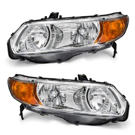 TopAutoGear Headlight Assembly For 2006 2007 2008 2009 2010 2011 Honda Civic 2-Door Headlight With Amber Reflector Headlamp Replacement And Good Sealing With Chrome Housing