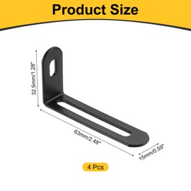 sourcing map 4Pcs L-Shaped Brackets Corner Brace, 2.48"x1.28"x0.59" Corner Bracket Shelf Bracket Right Angle Brackets for Wood Shelves Furniture (63x32.5x15mm, Black)