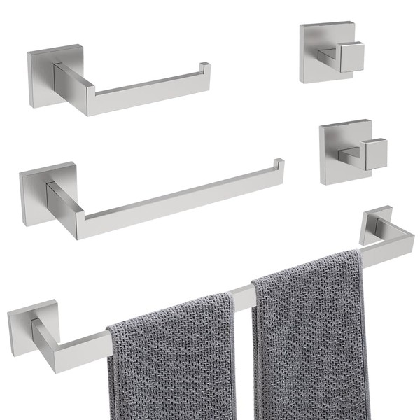 5-Piece Brushed Nickel Bathroom Hardware Set, Wall Mounted Thickened 304