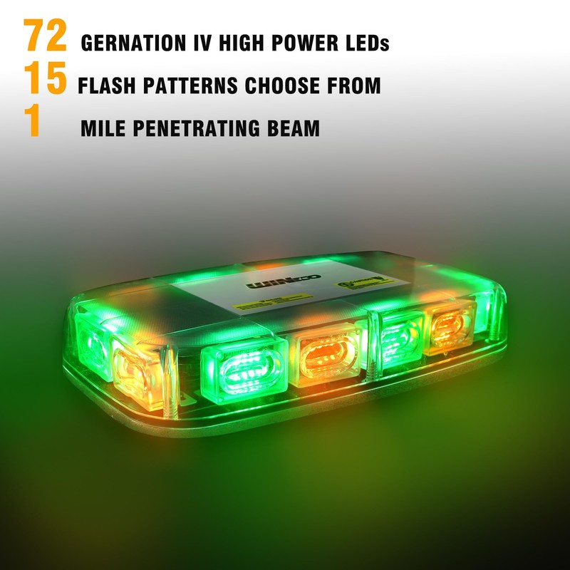 WINECO GREEN AMBER 72LED Roof Top Strobe Lights, High Visibility