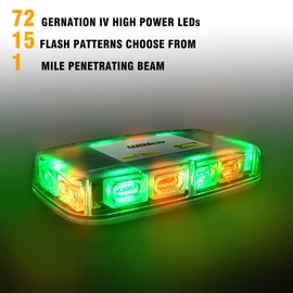 WINECO GREEN AMBER 72LED Roof Top Strobe Lights, High Visibility Emergency Safety Warning LED Mini Strobe Light bar with Magnetic for 12-24V Snow Plow, Trucks, Construction Vehicles