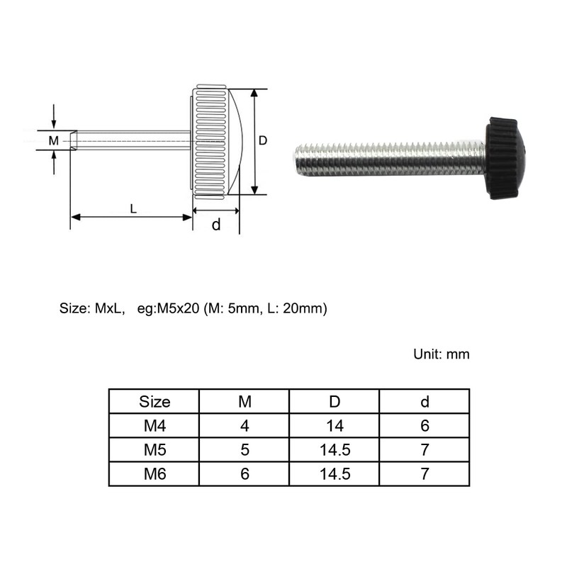 M4 x 16 Male Thread Knurled Screw Hand Tightening Screw