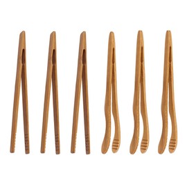 ONERUSUS 6 pack Bamboo Toaster Tongs - 7” Reusable Wood Cooking Tongs -Ideal Kitchen Utensil For Cheese Bacon Muffin Fruits Bread- Ultra Grip - Eco-friendly (Yellow-6 pcs)