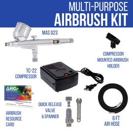 Master Airbrush Airbrushing System Kit with a G23 Multi-Purpose Gravity Feed Dual-Action Airbrush with 1/3oz. Cup and 0.3mm Tip, Mini Air Compressor, Hose, Storage Case, How-to-Airbrush ARC Link Card