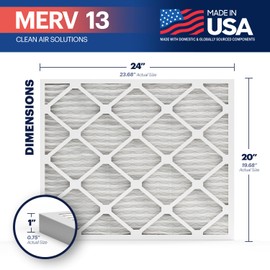 BNX TruFilter 20x24x1 Air Filter MERV 13 (6-Pack) - MADE IN USA - Electrostatic Pleated Air Conditioner HVAC AC Furnace Filters for Allergies, Pollen, Mold, Bacteria, Smoke, Allergen, MPR 1900 FPR 10
