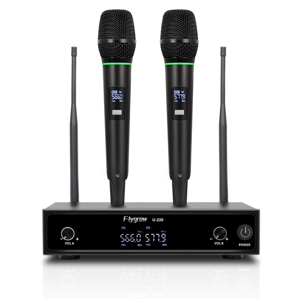 Flygrow Wireless Microphone,Metal Dual UHF Cordless Dynamic Handheld Microphone System