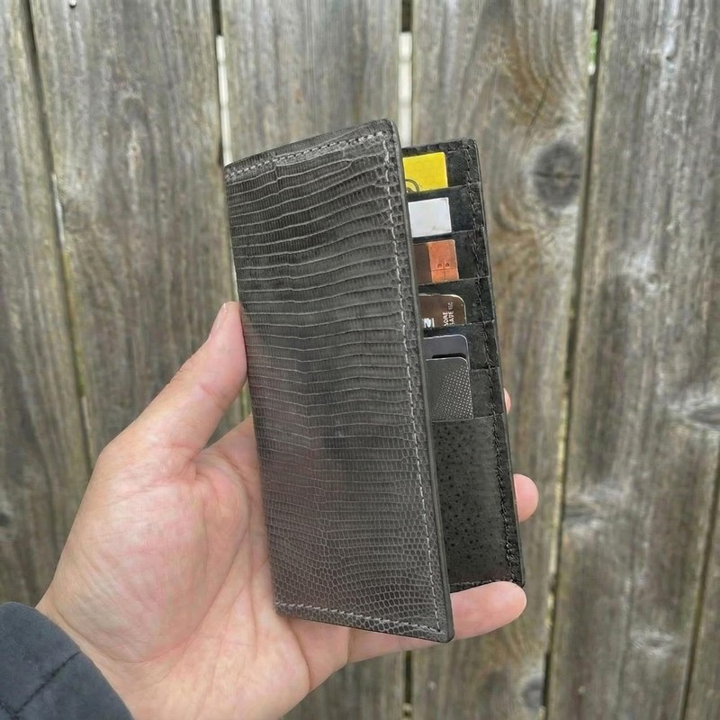 Genuine Tegu Lizard Checkbook Leather Rodeo Wallet (Gray)