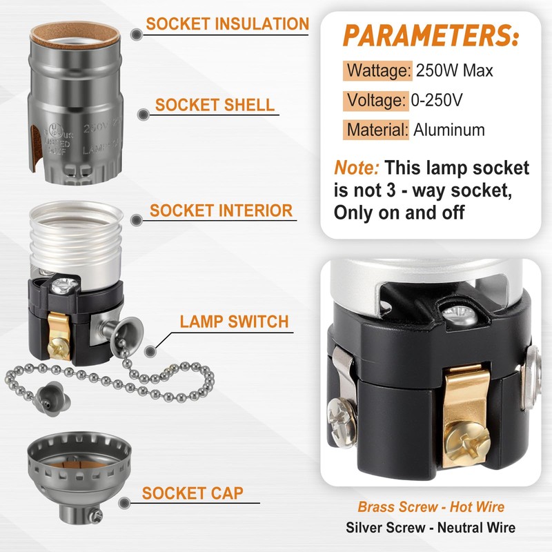 Saysurey 4 Pcs Pull Chain Lamp Socket Replacement, E26 Standard