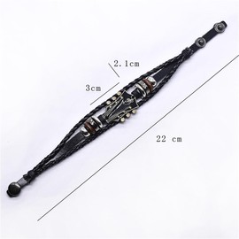 Yecomsy Punk Guitar Leather Bracelet Multilayer Wristbands Guitar Cuff Bracelet Music Enthusiast Gift for Men Women-Black