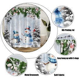 NYCCSM Christmas Shower Curtain Winter Retro Cute Snowman Snow Holiday New Year Fabric Bathroom Decor Sets with Hooks,71W x71H