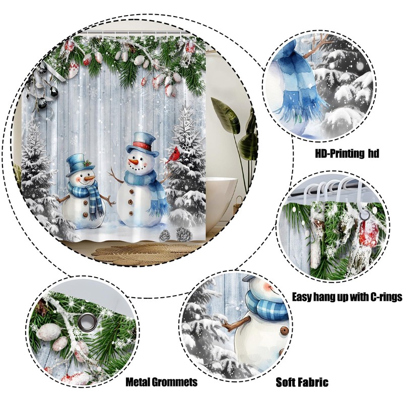 NYCCSM Christmas Shower Curtain Winter Retro Cute Snowman Snow Holiday