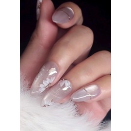 PHYLIN LEAF Uñas Postizas Hechas A Mano Con Diseño De Flores De Hielo, Almendra, Moradas, Blancas Y Blancas, Con Cristales Pintados A Mano, Para Manicura.