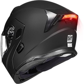 ILM Motorcycle Dual Visor Modular Flip up Full Face Helmet with LED Tail Light and Sun Visor DOT Model 906L(Matte Black,Small)