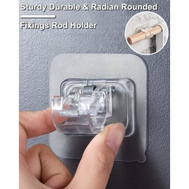 Curtain Rod Bracket No Drilling 8pcs, Self Adhesive Curtain Rod Brackets, Nail Free Adjustable Drapery Towel Holder Fixing Hook for Home Bathroom Kitchen and Hotel Use (Transparent)