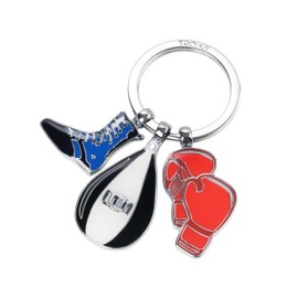 TROIKA Keyring Punch Bag Boxing Gloves and Boxing Shoe - Boxing - Sporty Keyring Gym Style, High-Quality Cast Metal, Real Enamel - Includes Keyring - Chrome Plated Original, Blue / red / black
