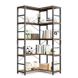 NUMENN 5 Tier Corner Bookshelf, Modern Corner Bookcase, Large Open Shelf Bookcase, Tall Bookshelves Storage Display Rack for Bedroom, Living Room and Home Office, Black
