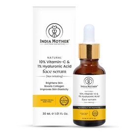 INDIA MOTHER 10% Vitamin C Face Serum with 1% Hyaluronic Acid – Tested Solution for Dark Spots, Pigmentation & Hydrated Skin, For both Men and Women|30 ml|Water based serum| Black white & yellow