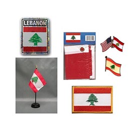 MWS Lebanon Heritage Flag Set (3x5 Flag, Decal, Lapel Pins, Desk Flag & Patch) 3'x5'