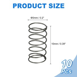 sourcing map 10Pcs Compression Spring, 5mm OD, 0.3mm Wire Size, 10mm Free Length, Spring Steel Construction Extended Mechanical Compression Springs for Shop and Home Repairs, Silver Tone