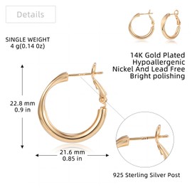 Chunky Gold Hoop Earrings for Women Trendy - 14k Gold Plated Huggie Hoop Earrings with Sterling Silver Post Hypoallergenic & Lightweight Earrings Gold Jewelry for Women