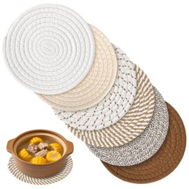 Junrvivy Set of 6 Pot Coasters, Heat Resistant Set - 18 cm Coaster Pot Made of Cotton Thread Weave Mat Insulated Place Mat Coasters Round 18 cm for Plates Kitchen Pots Pan