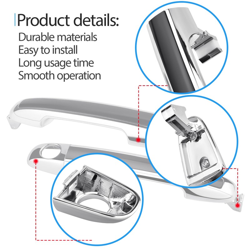 4pcs Outside Door Handle Set Compatible with Hyundai Sonata 2005-2010