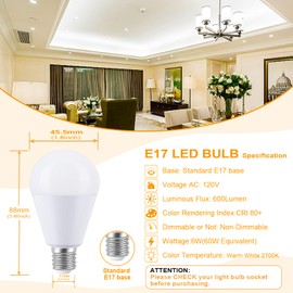 VYAOMLI E17 LED Light Bulbs 6W Equivalent to Halogen Bulb 60W 600LM Non-Dimmable, E17 Base Light Bulb AC 120V for Kitchen Chandelier Bedroom Home Lighting (Daylight White, 5 Pack)
