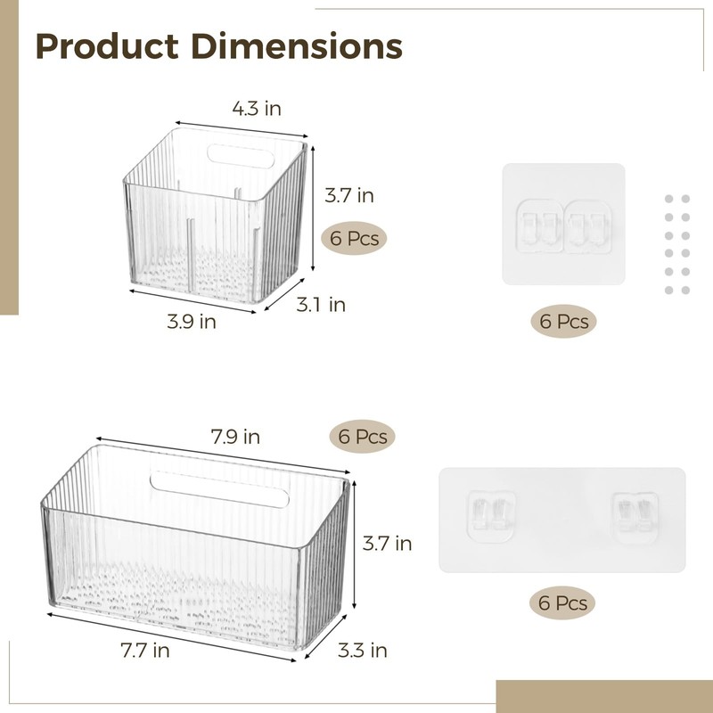 12 Pcs Storage Organizer Bins, Wall-Mounted Storage Baskets with Self-Adhesive