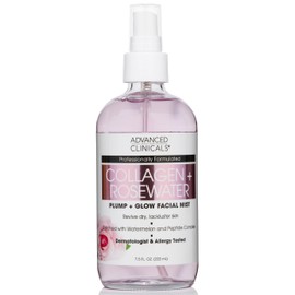 Advanced Clinicals Collagen + Rosewater Face Toner Skin Care Reviving & Hydrating Facial Mist for Face, Non-Greasy Instant Hydration Face Spray W/Pure Rose Water, Collage, & Natural Extracts, 8 Fl Oz