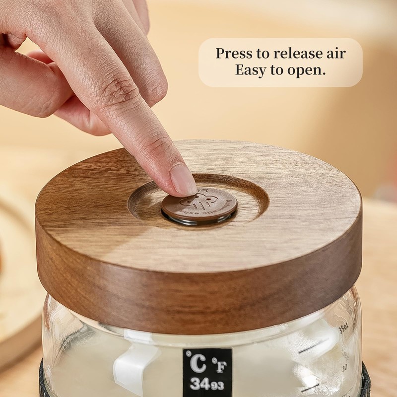 Sourdough Starter Jar 2Pack，Wood Sealed Lid with Automatic Exhaust,35OZ with