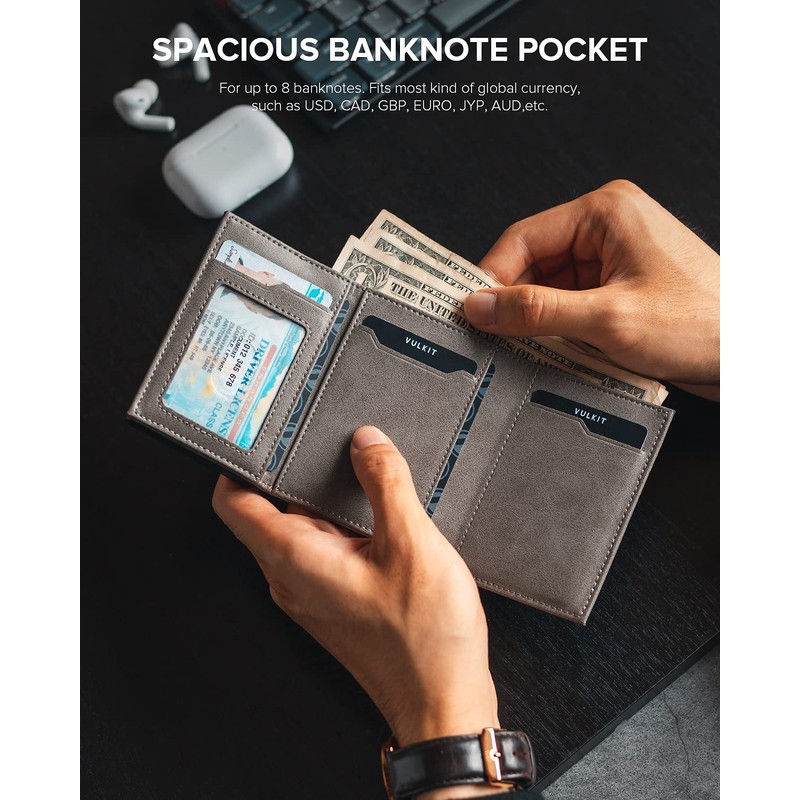 VULKIT Tarjetero de cuero con bolsillo de moneda cierre del